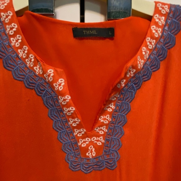 Orange Embroidered Boho Lined Summer Dress for work and play - Picture 9 of 13